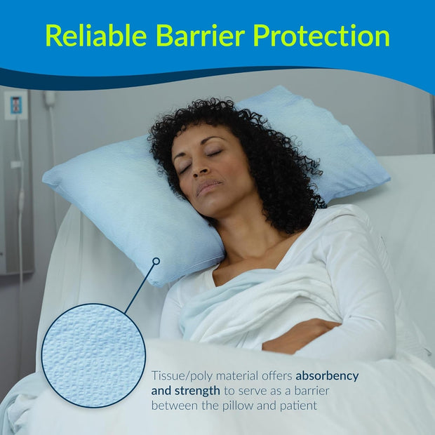 Avalon 703 Disposable Pillowcases, Blue, 21" x 30" (Pack of 100) - Single-Use, Tissue with Poly Backing to Prevent Leak-Through, Pebble Embossed, Medical Supplies-The Joop Basket