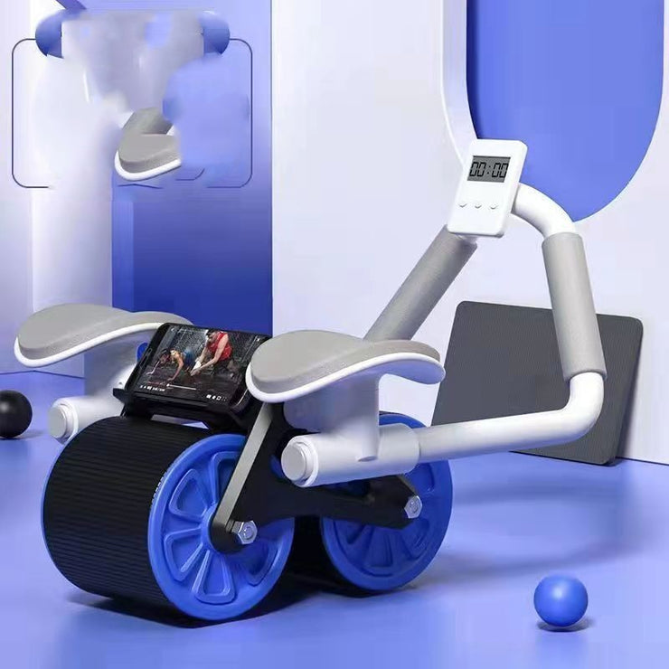 Abdominal wheel with automatic rebound and elbow support in blue for fitness.