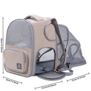 Expandable pet carrier backpack, large capacity, nylon, zip closure, ideal for outings with cats and dogs.