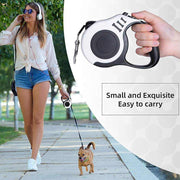 Automatic retractable dog leash with ergonomic handle, suitable for 22 to 33 pounds pets, available in multiple colors.