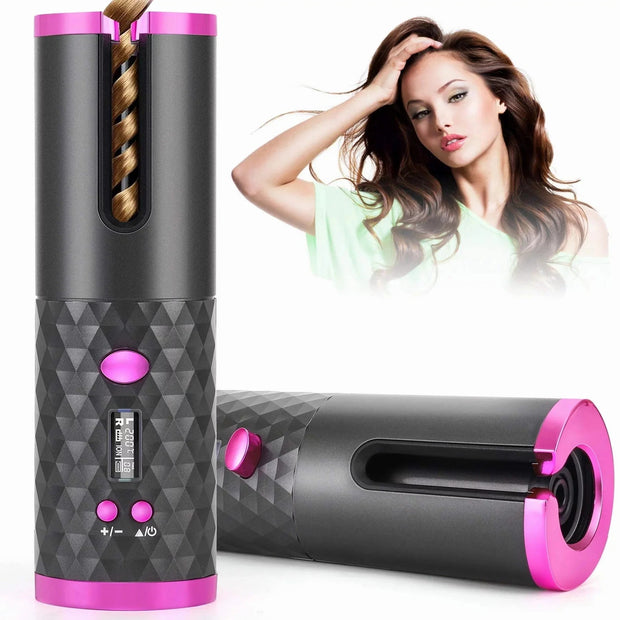Portable Automatic Hair Curler, Ceramic Rotating Wireless Auto Curling Iron Wand, Portable USB Rechargeable Spin Curler For Hair Styling-The Joop Basket