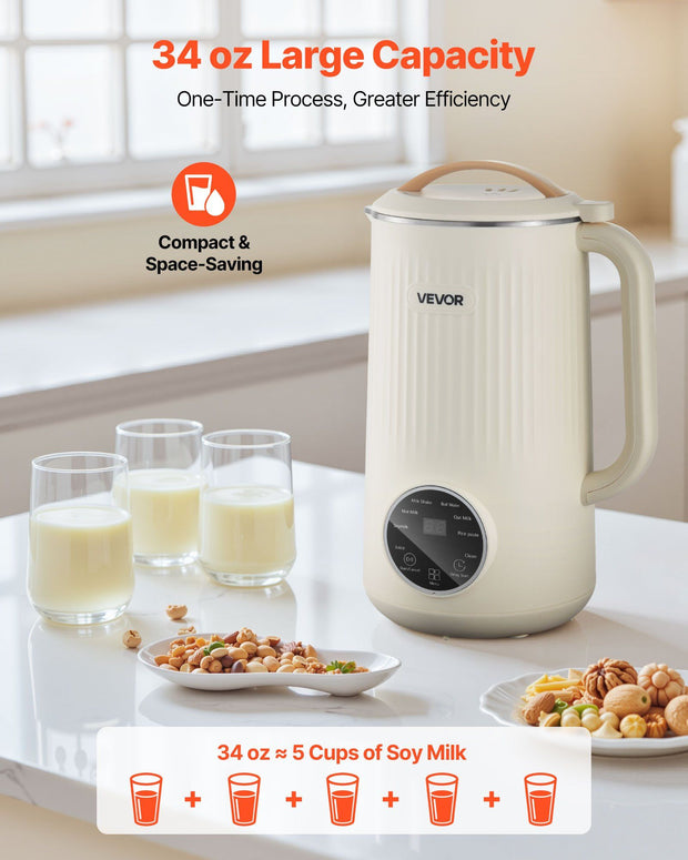 8-in-1 Nut Milk Maker, 34 oz Soy Milk Maker with 180W Blending, for Homemade Oat, Nut, Soy, Juice, Milkshake, Rice Cereal, Plant-Based Beverages with Self-Cleaning, Boil Water, 12-Hour Delay-The Joop Basket