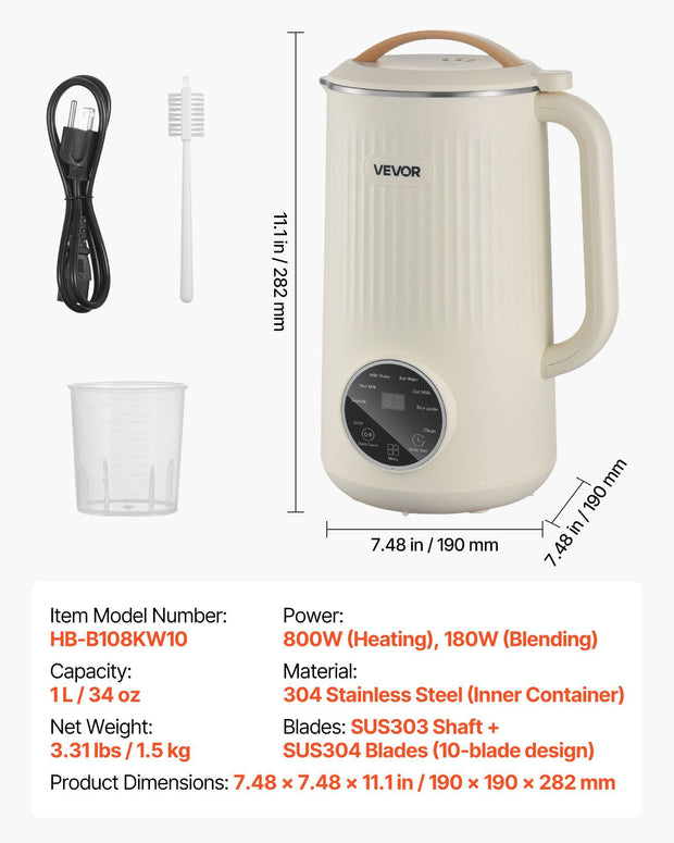 8-in-1 Nut Milk Maker, 34 oz Soy Milk Maker with 180W Blending, for Homemade Oat, Nut, Soy, Juice, Milkshake, Rice Cereal, Plant-Based Beverages with Self-Cleaning, Boil Water, 12-Hour Delay-The Joop Basket