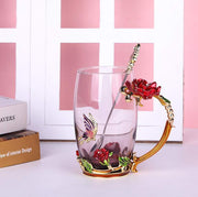 Elegant floral tea mug set with spoon featuring 3D floral and butterfly design, ideal gift for Mother’s Day.