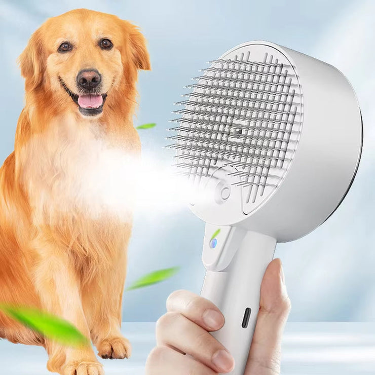 Cat Dog Steamy Brush for pet grooming with steam sprayer and massage combs.