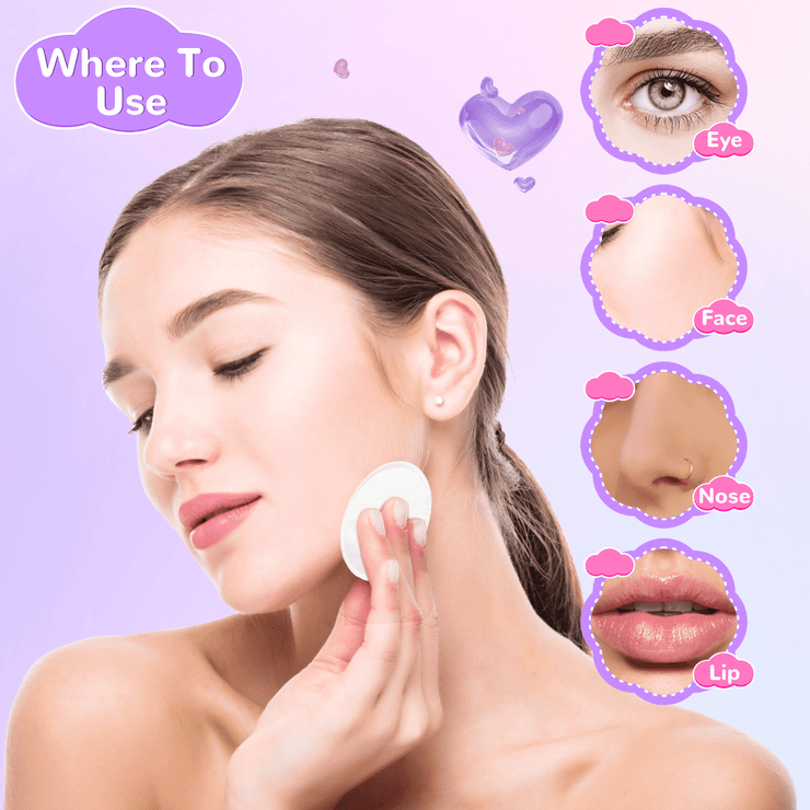 premium cotton rounds being used on face for makeup removal and cleansing