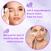 Soft, hypoallergenic cotton rounds for face; ideal for makeup removal and facial care.