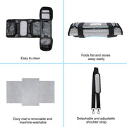 Approved pet carrier with removable fleece pad, folds flat, easy clean, adjustable strap.
