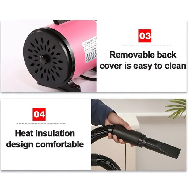 Professional-Grade Pet Grooming Blow Dryer With Adjustable Speed & Temperature, 4 Nozzles For Dogs&Cats, Quiet-Operation Heavy Duty Hair Dryer - Corded Electric Pink&bule-The Joop Basket