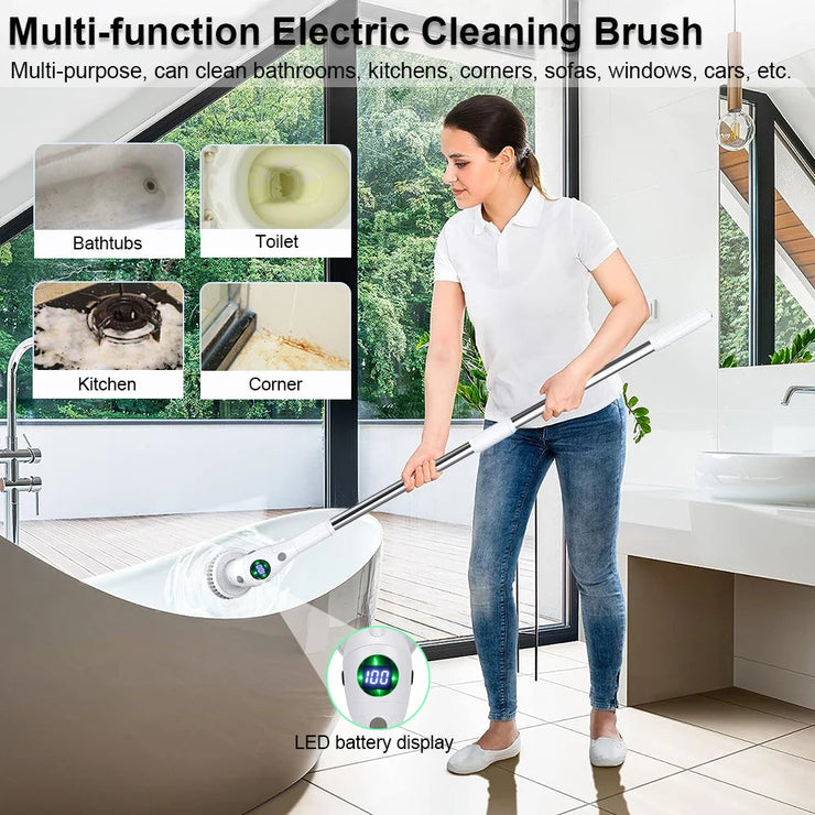 Multi-function electric cleaning brush for effortless home cleaning.