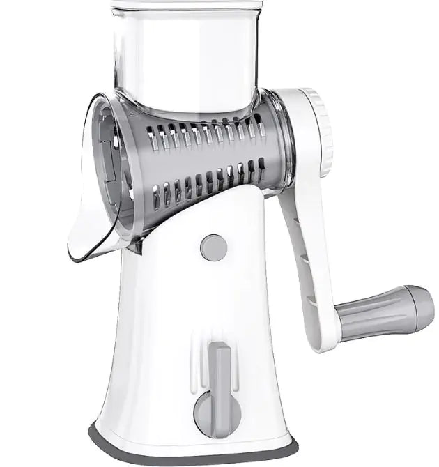 Multifunctional vegetable cutter with hand roller, compact design for effortless slicing and dicing.
